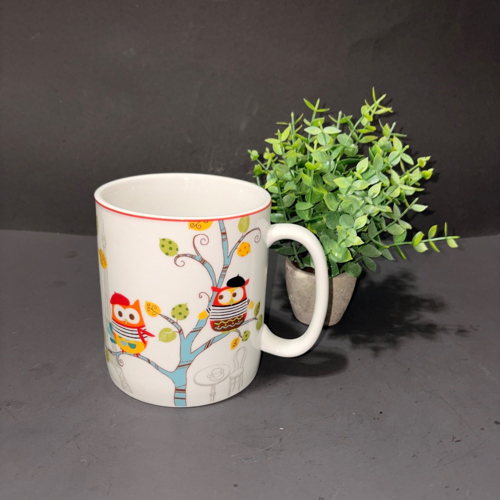 HUGE Owl Coffee Tea Cup Mug 222 FIFTH Enchanted Woods Paris Holds 24 oz